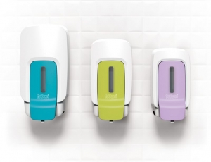 Image of 3 Fooom Dispenser in white blue, white green and white violet